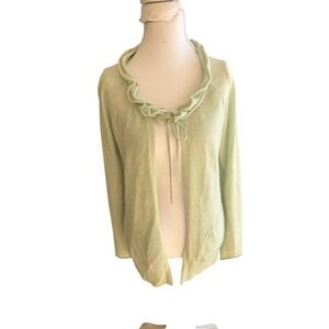 Banana Republic Womens 100% Cashmere Cardigan Mint Green Ruffle Tie Front Medium